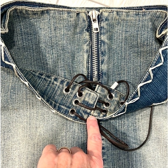 🔥Crest,Incredible Jean Skirt,Soft Knit Front Panel, Front Zip, Belted,Size 6 - Picture 11 of 13